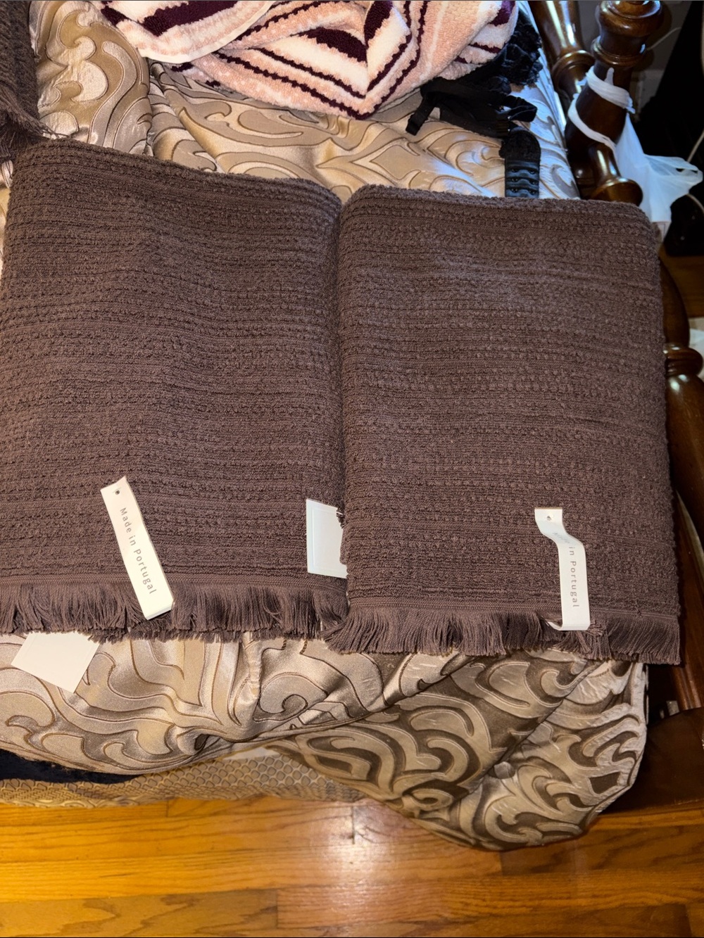 Bianca Made in Portugal Brown Cotton Fringe Bath and Hand Towel NWT - Picture 4 of 8